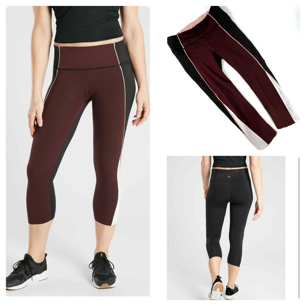 Athleta Leggings Size S Velocity Stash Pocket Colorblock Pant Capri  457496 Yoga